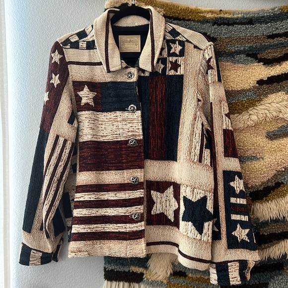 SADDLE RIDGE Vintage Collection Jacket Coat Tapestry American Flag Star L - Picture 1 of 11